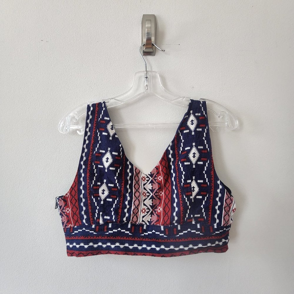 Forever 21 Red, White, and Blue Cotton, and Flax Linen Bra Top Size Large